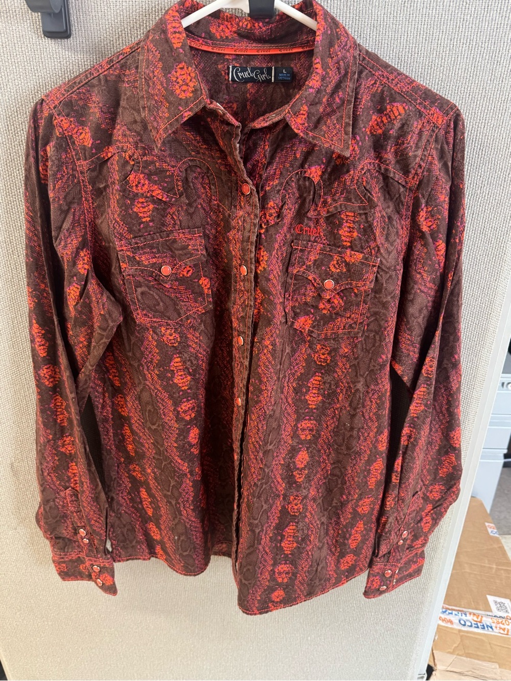Cruel Girl Red and Brown Paisley Button-Down Shirt